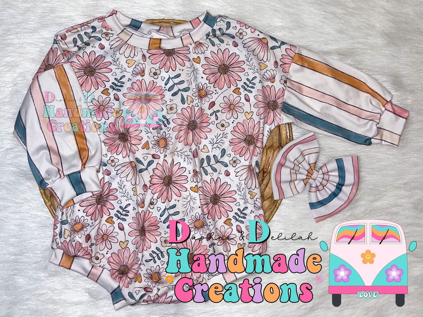 Pink Floral & Stripe Oversized Rompers