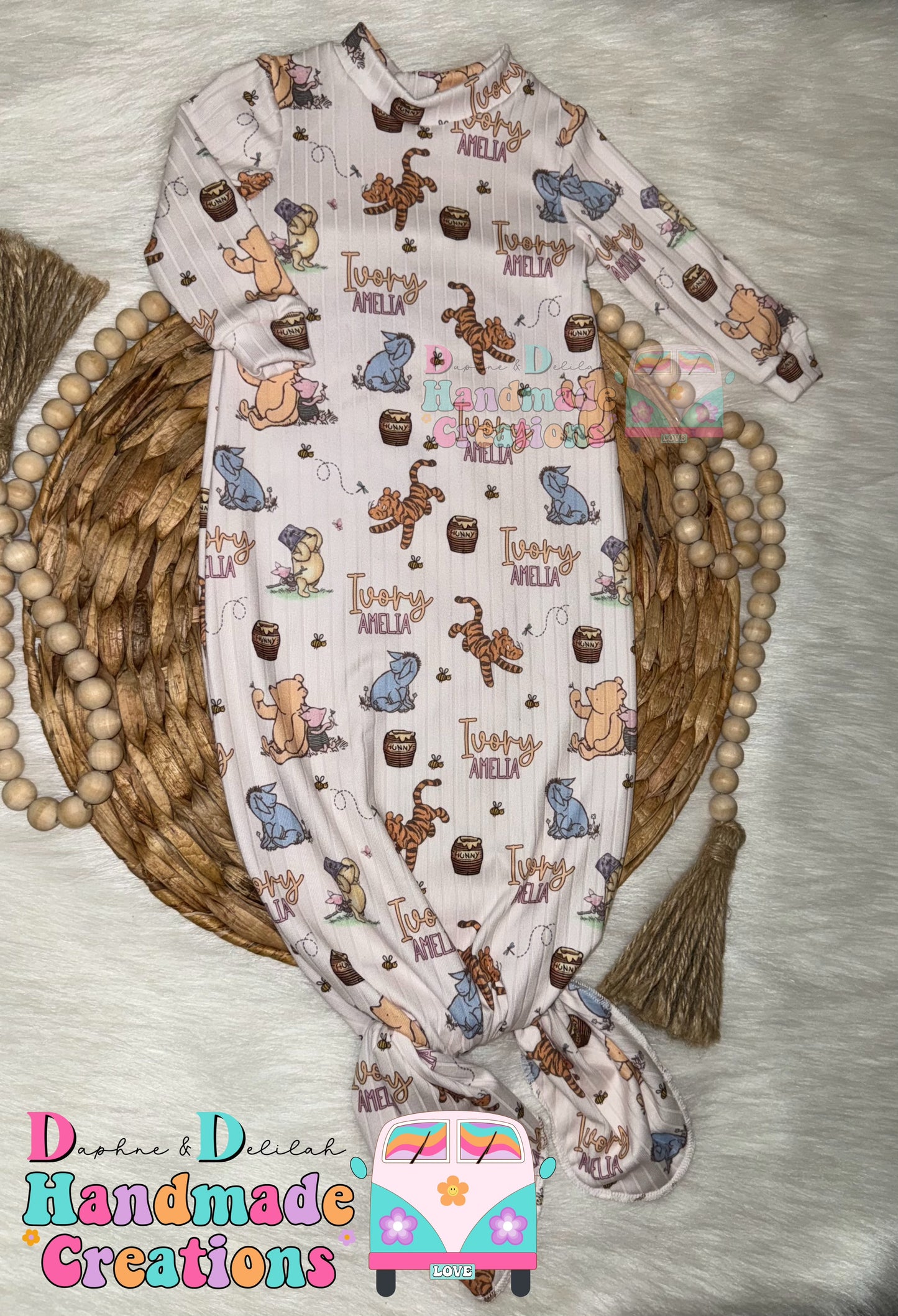 Girly CUSTOM NAME Winnie The Pooh Baby Gown