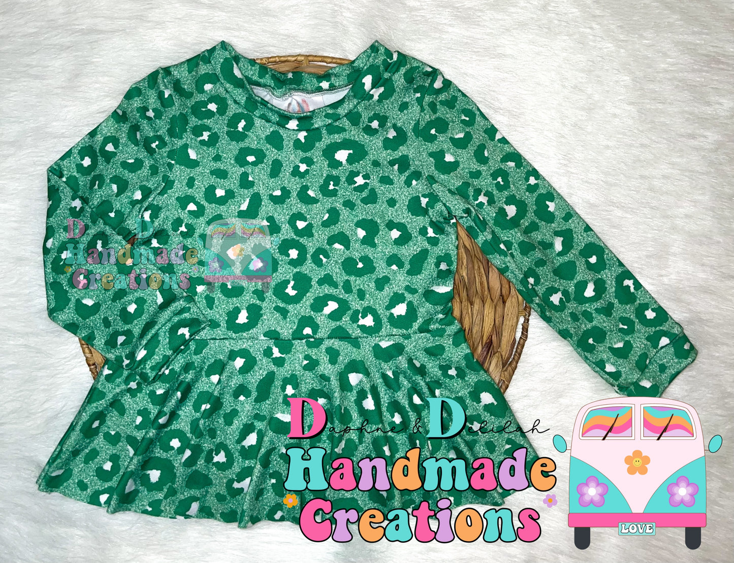 Green Cheetah Long Sleeve Peplum