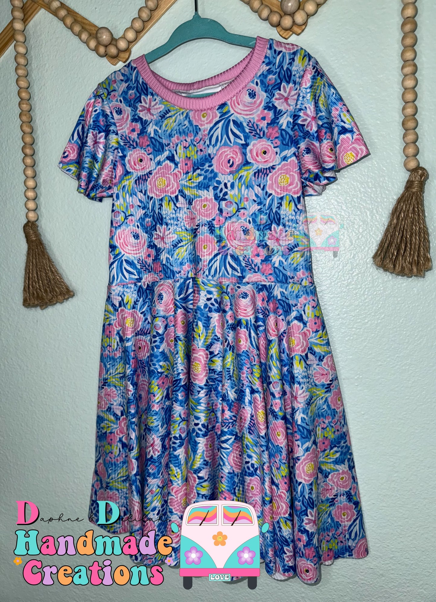 Pink & Blue Danity Floral Twirl Dresses