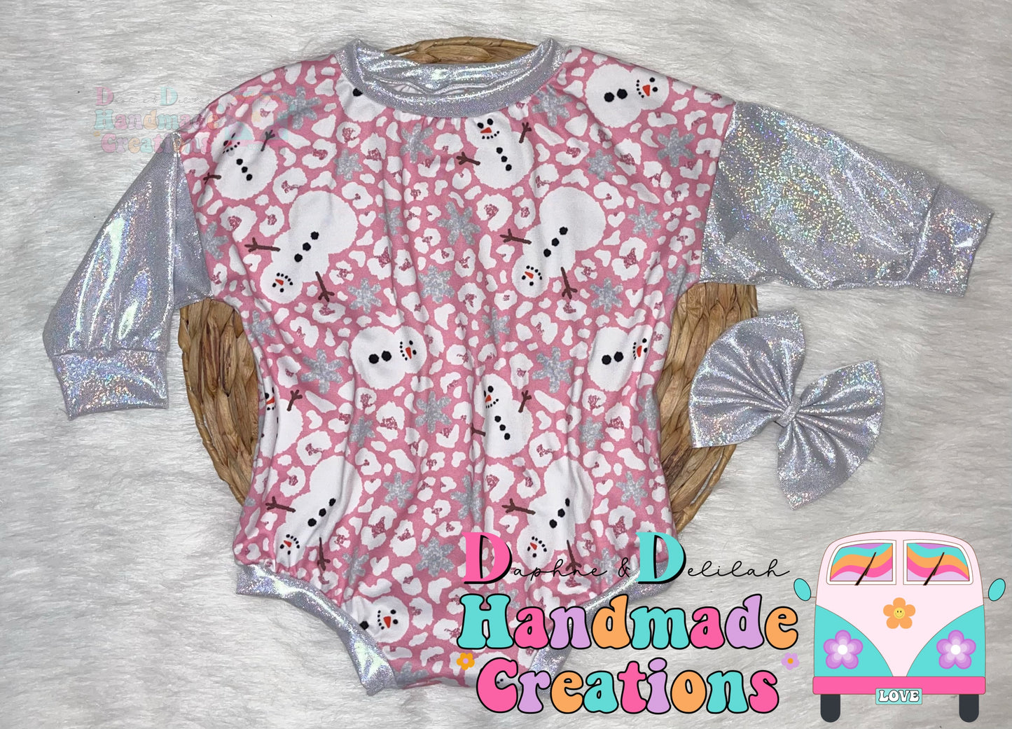 Pink Snowman Oversized Rompers