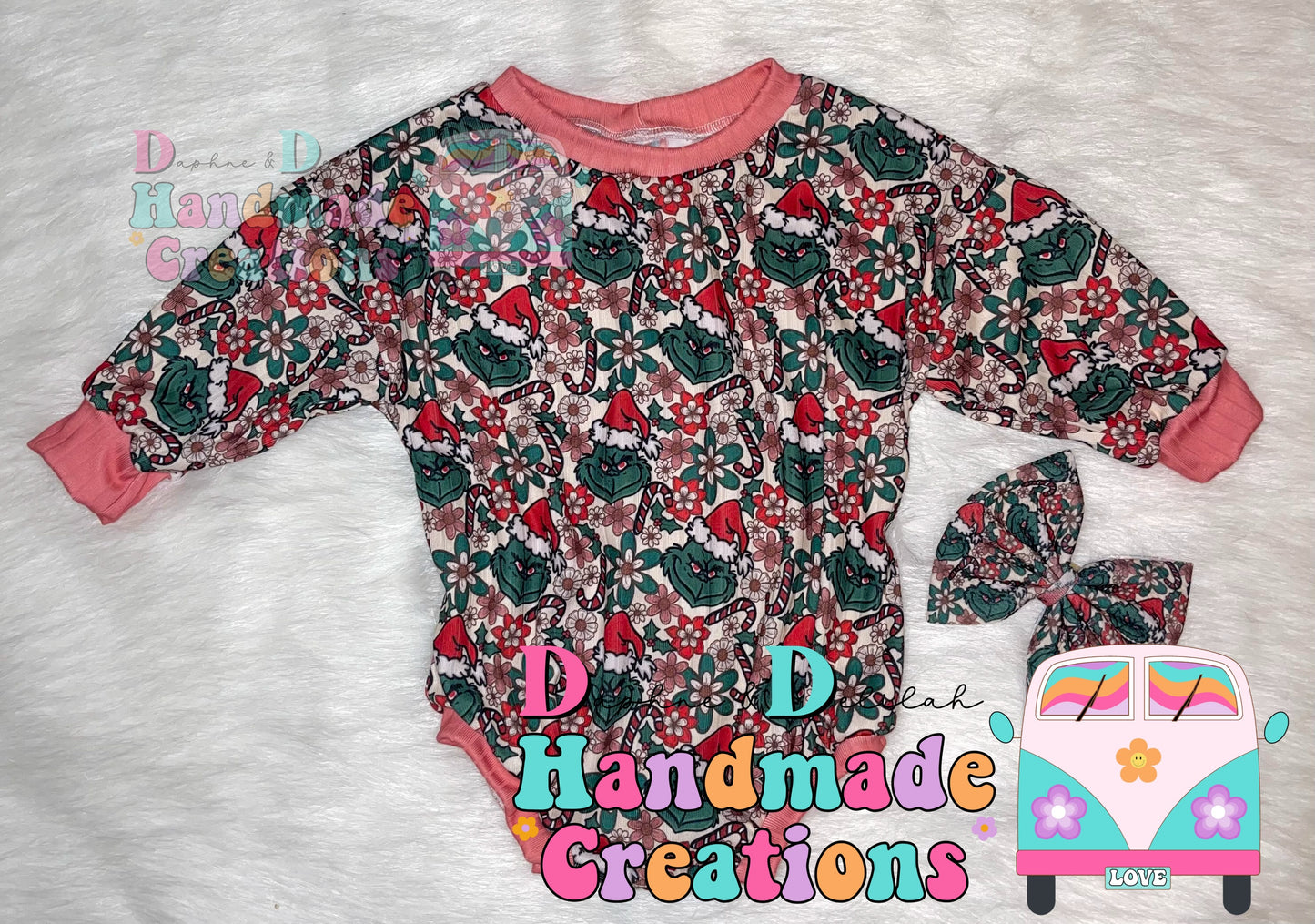 Green Guy Candy Cane Oversized Rompers