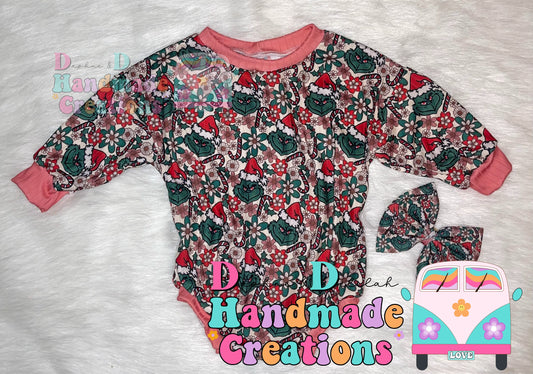 Green Guy Candy Cane Oversized Rompers