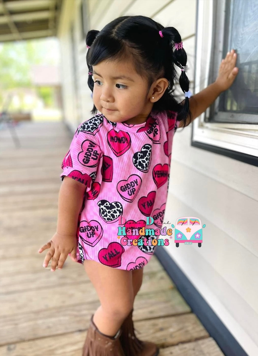 Cowgirl Pink Conversation Hearts Oversized Rompers