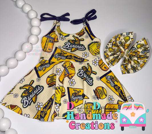 Savannah Bananas Brielle Shoulder Tie Skirted Bodysuit (Bodysuit Under Skirt)