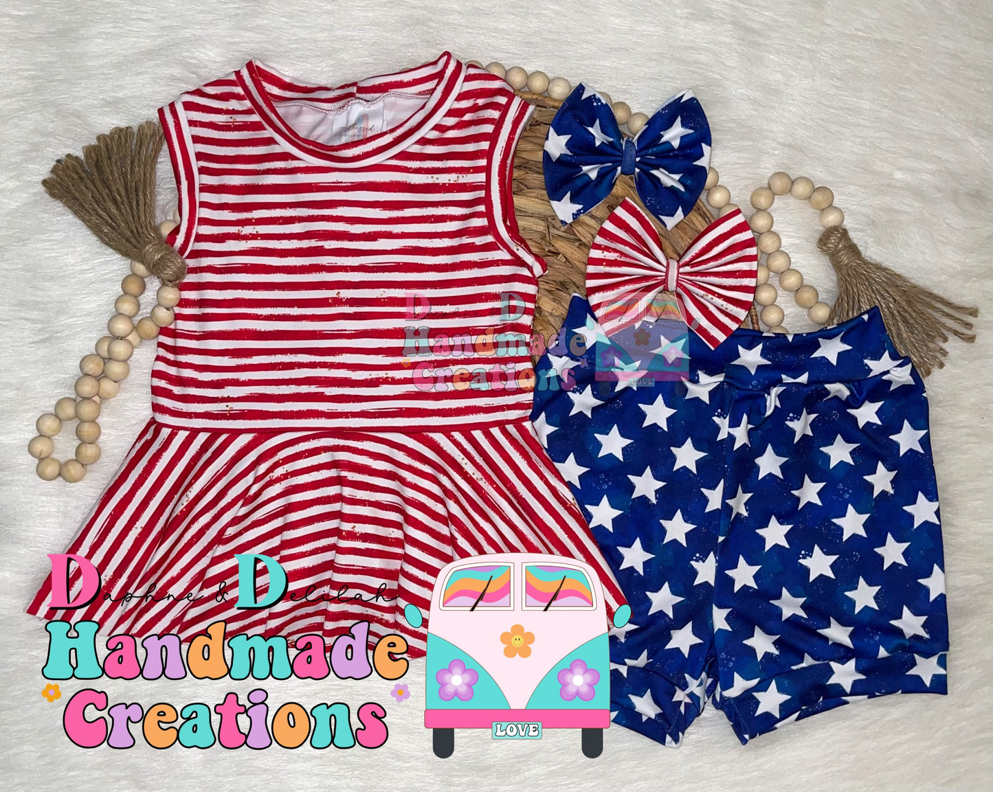 American Flag Tank Peplum & Short Set (Or Individual)