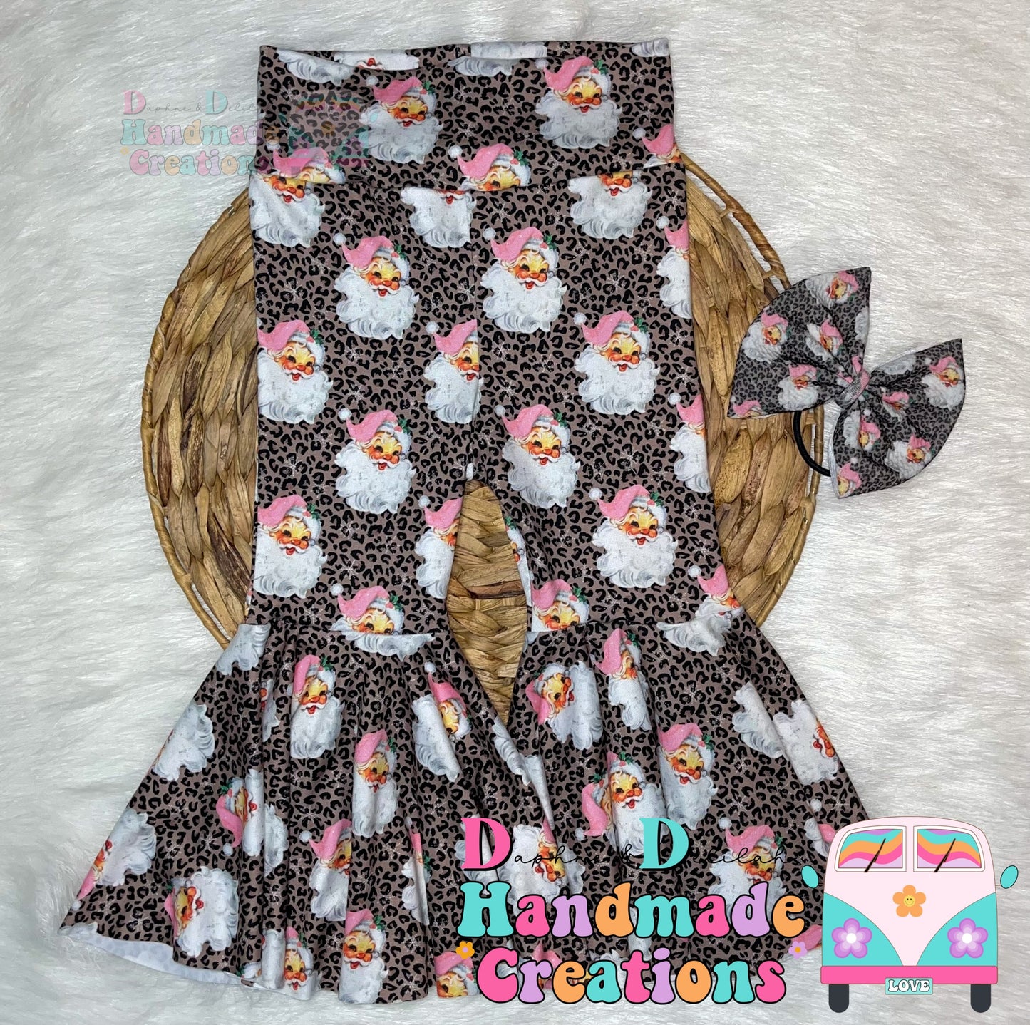 Pink Santa Cheetah Bell Bottoms