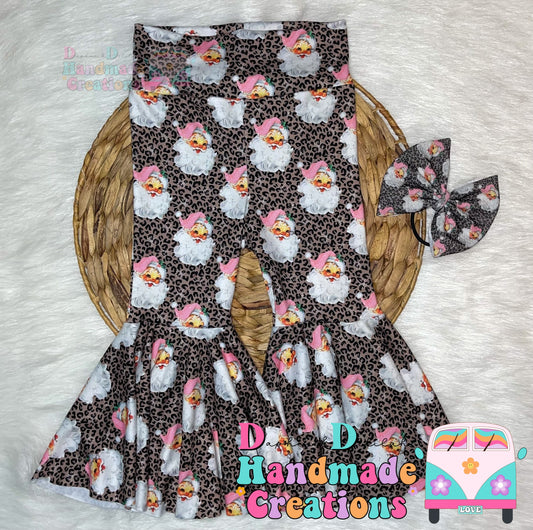 Pink Santa Cheetah Bell Bottoms