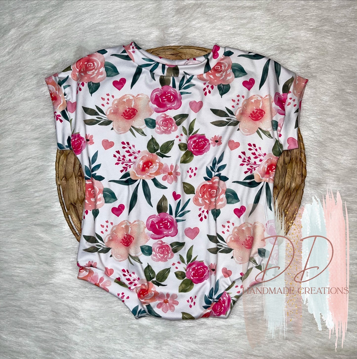 Pink Valentines Floral Oversized Rompers
