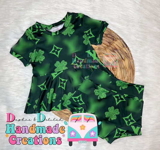 Boujee Shamrock Short Sleeve Peplum & Bummie Set (Or Individual)