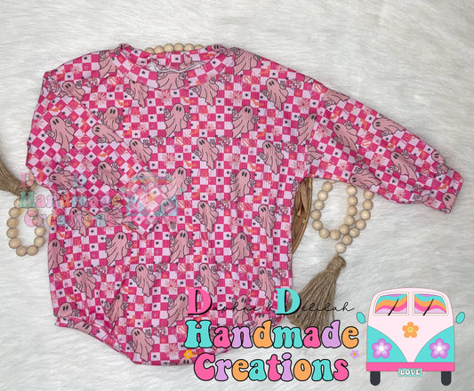 Pink Ghost & Checkered Long Sleeve Oversized Rompers