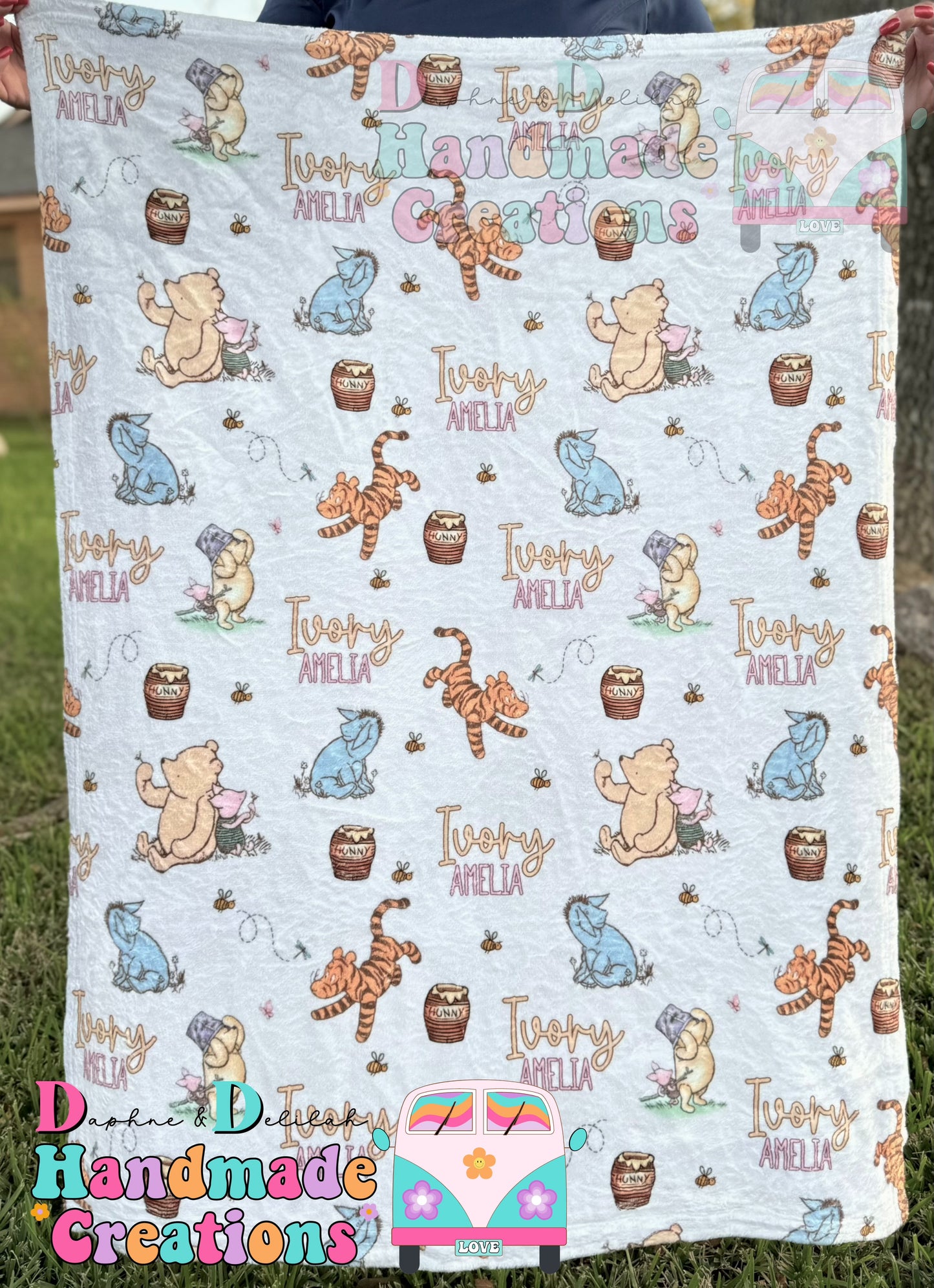 Girly CUSTOM NAME Winnie The Pooh Blanket