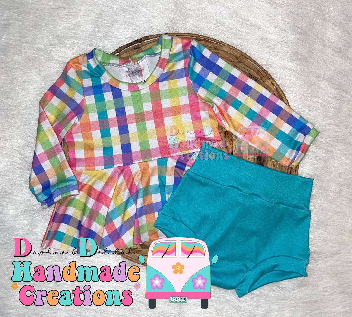 Easter Plaid Long Sleeve Peplum & Bummie Set (Or Individual)